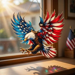 Patriotic Eagle Window Suncatcher: Acrylic Stained Glass Style Americana Decorat