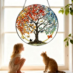 Stained Glass Sun Catcher for Windows Hanging – Handmade Tree of Life Window …