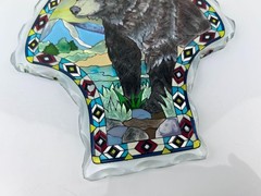 Amia Hand Painted Glass Arrowhead Black Bear Sun Catcher Home Decor 9″