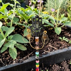 Hamsa Hand Beaded Multicolor Metal & Glass Hanging Suncatcher Decor
