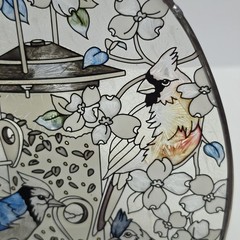 Garden Birds On The Feeder Art Glass Suncatcher Chickadee Bluebird Floral AMIA