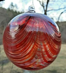 Hanging Glass Ball 4″ Clear Glass with Red with Purple Swirls (1) #35