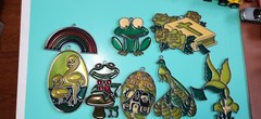 Vintage Resin Suncatchers Lot of 7 Butterfly Peacock Flamingo Bible Florida Frog