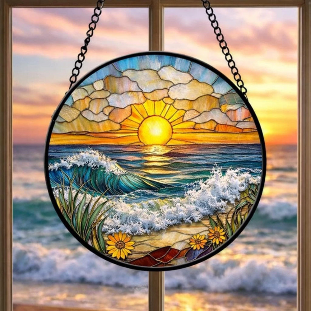 Ocean Wave Glass Suncatcher Handmade Coastal Beach Window Decor Gift