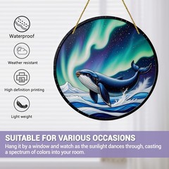 Majestic Blue Whale Swimming Under Northern Lights Ocean Wave Acrylic Suncatcher