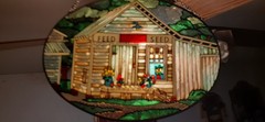 Vintage Stained Glass Sun Catcher, 9 x 6 Inch Oval, Feed Store W/ Coca Cola Sign