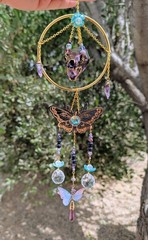 Handmade Bohemian Mink Skull Suncatcher with Crystals, Multicolor Beads