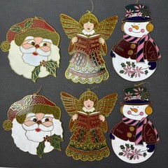6- Vintage Christmas Stained Sun Catcher Hanging Decor Santa, Angel, Snowman