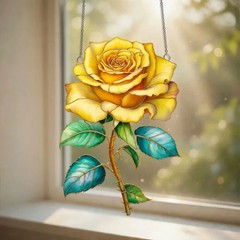 Yellow Rose Flower Suncatcher Acrylic