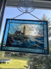 Vintage Thomas Kinkade Stained Glass LIGHT IN THE STORM 5”x6.25” Lighthouse