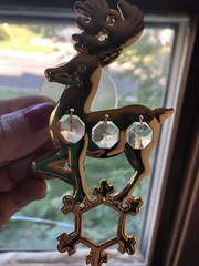 24K Plated Decorated W/ Austria Swarovski Crystal Reindeer Sun catcher VTG