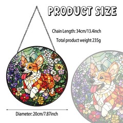 Corgi Stained Glass Window Hanging Sun Catcher Decor for Dog Lovers, 7.87″