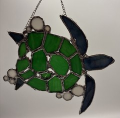 Stained Glass sea turtle suncatcher leaded handmade. Flaw, Read