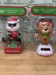 2 HOLIDAY STYLE Solar Bobbleheads Christmas SANTA MOTORCYCLE & DANCING TREE New