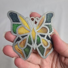 Vintage Stained Glass Style Metal Enamel Butterfly Window Sun Catcher Decor MCM