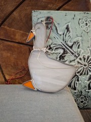 Stained Glass White Goose Duck With Bow Suncatcher 4.5″ Retro 90’s Cute Bird