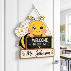 Personalized Bee Classroom Welcome Wall Sign with Rope Decor