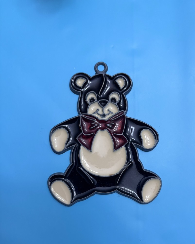 Vintage TEDDY BEAR Stained Glass Sun Catcher Ornament Window Decoration
