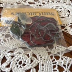 Autom Sun Catcher Stained Glass Vintage NOS Red Rose 🌹 Taiwan 80s Window Decor