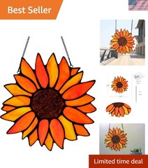 Sun Flower Suncatcher Stained Glass Window Hangings, Sunflower Decor Wall Art…