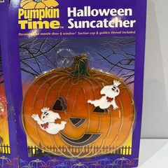 Vintage New Halloween Suncatcher Ghost & House Window Decor Ornament Plastic