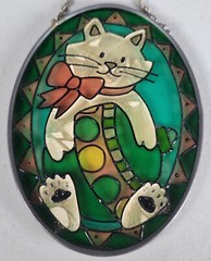 Vintage Cat Suncatcher Stained Glass Kitten Christmas Bulb 4.5 x 3.5 inches
