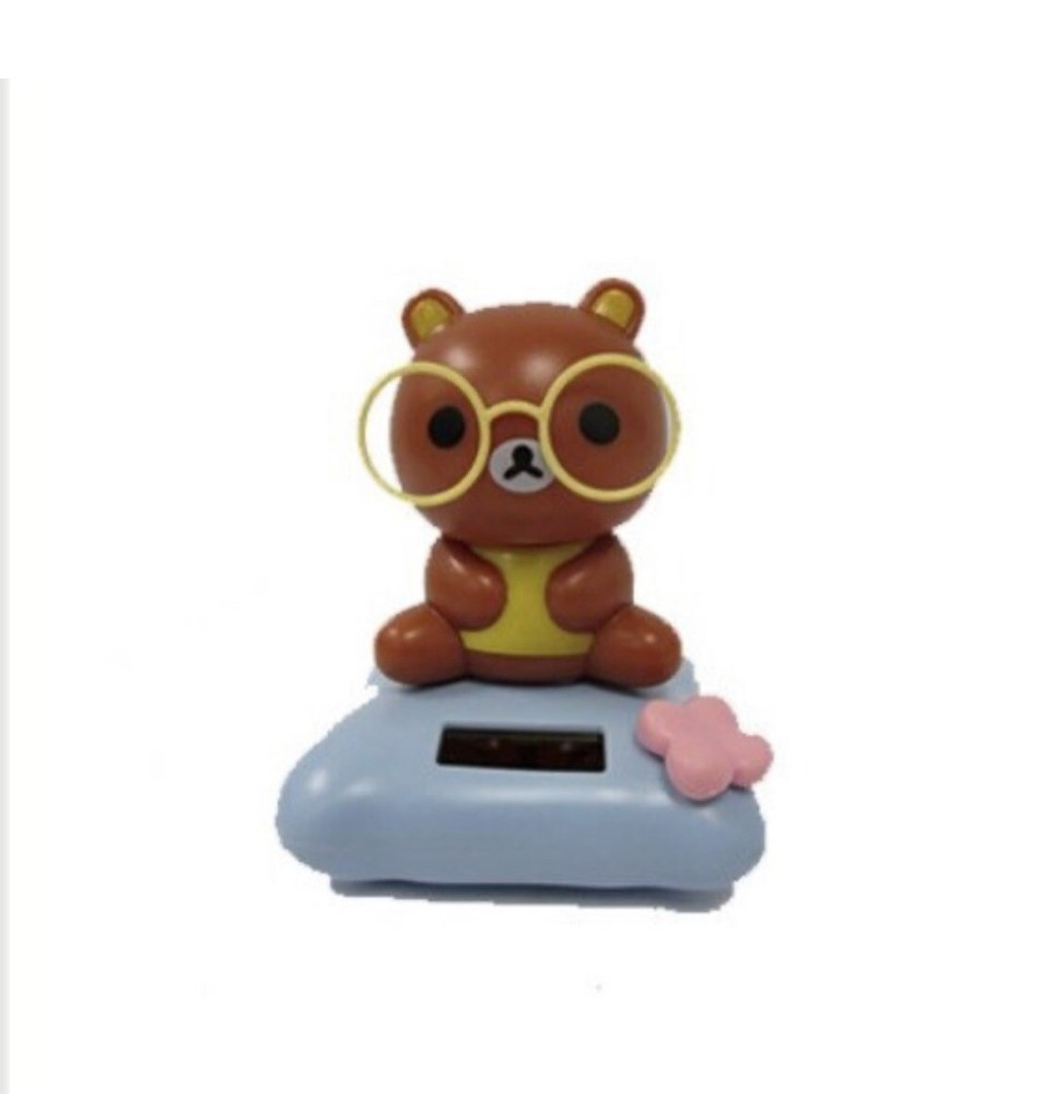 Solar Dancing Brown Bear With Yellow Glasses solar powered 4″(H)