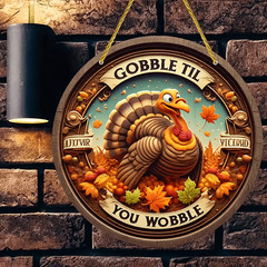 Fall Harvest Round Acrylic Sign, Funny Turkey Wall Hanging For Thanksgiving