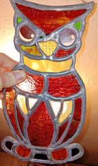 Vintage Signed CULLEN Stained Glass Owl Suncatcher Leaded Window Art 11” 70s MCM