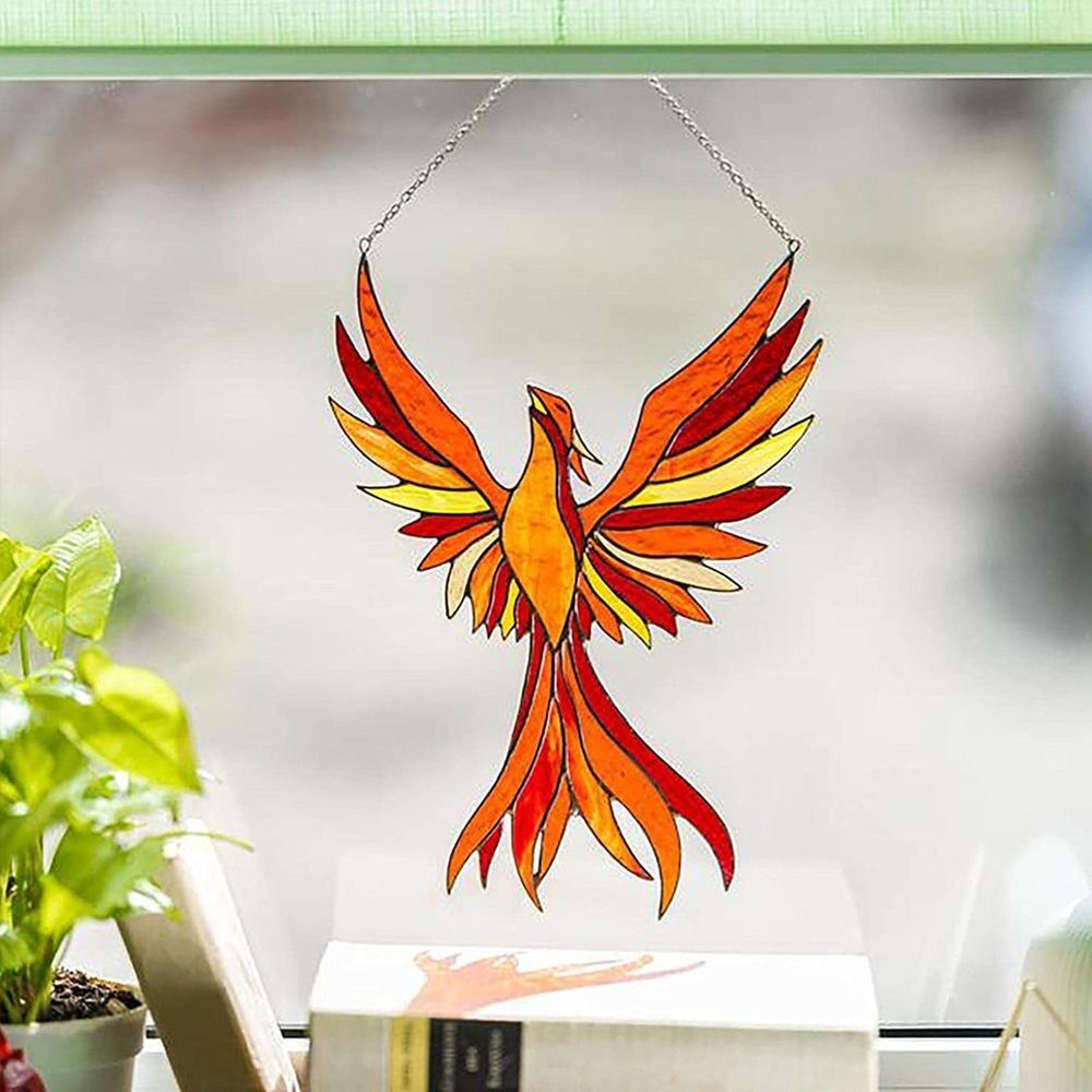 Phoenix Suncatcher Stained Window Hanging Ornament Acrylic Window Panel MG