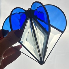 Glass Heart Multi-Sided Stained Clear & Blue Suncatcher Bevel Heart Ornament