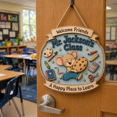 Mouse Cookie Theme Teacher Wooden Sign with Rope Classroom Decor