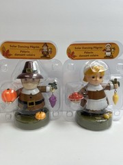 Solar Dancing Pilgrim Garden Window Sill Decor Thanksgiving Holiday Lot Of 2