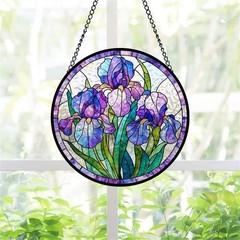 Beauty Purple Iris Puzzles Acrylic Suncatcher Floral Window Hanging Decor