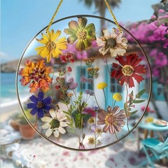 Dried Wildflower Botanical Metal Frame Acrylic Suncatcher Boho Window Decoration