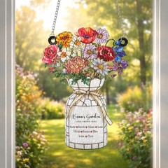 Personalized Birth Flower Wavy Suncatcher Acrylic