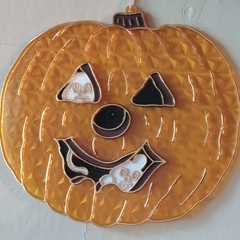 Vintage Halloween Suncatcher Ghost Pumpkin Plastic Window Decor Jack o Lantern