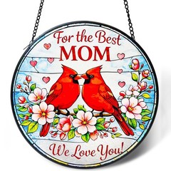 Cardinal Stained Glass Suncatcher Panel Gift for Mom, Mother’s Day Decor