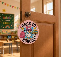 Pink Duck Back to School Classroom Wooden Sign with Rope Decor