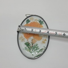 Pressed Flower Suncatcher Beveled Leaded Glass Frame Oval Preserved Bohemian