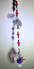 Handmade Crystal 63mAB 12″ tree of life suncatcher, red, black crystals/ clasp