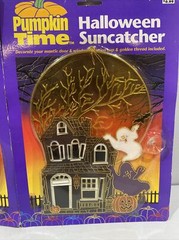 Vintage New Halloween Suncatcher Ghost & House Window Decor Ornament Plastic
