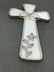VTG Opalescent Stained-Glass Wedding Rings Cross 6.5” L X 3.5” W Religious Gift