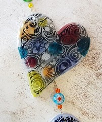 Abstract Hand-Painted Hearts Quartet Fused Glass, Gift for Valentine’s Day