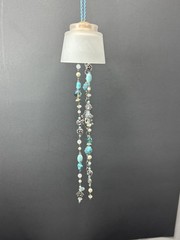 Sun Catcher Teal Crystals Rock Stones Sea Glass Metal Beads. Wind Chime.