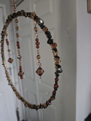 Beaded Glass Hanging Mobile Bohemian Suncatcher Brown Gold Black Circular Design