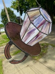 Stained Glass Ring Pop Style Suncatcher Grape Purple 11.5×12.37”