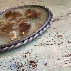 Suncatcher Beveled Oval Shape Leaded Glass Pressed Dried Flowers 7″ Vintage