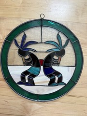 Kokopelli Stained Glass Suncatcher 12” Colorful Large ~small crack