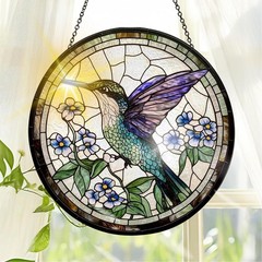 Stained Glass Hummingbird Suncatcher for Indoor Outdoor Window Decor 7.8″
